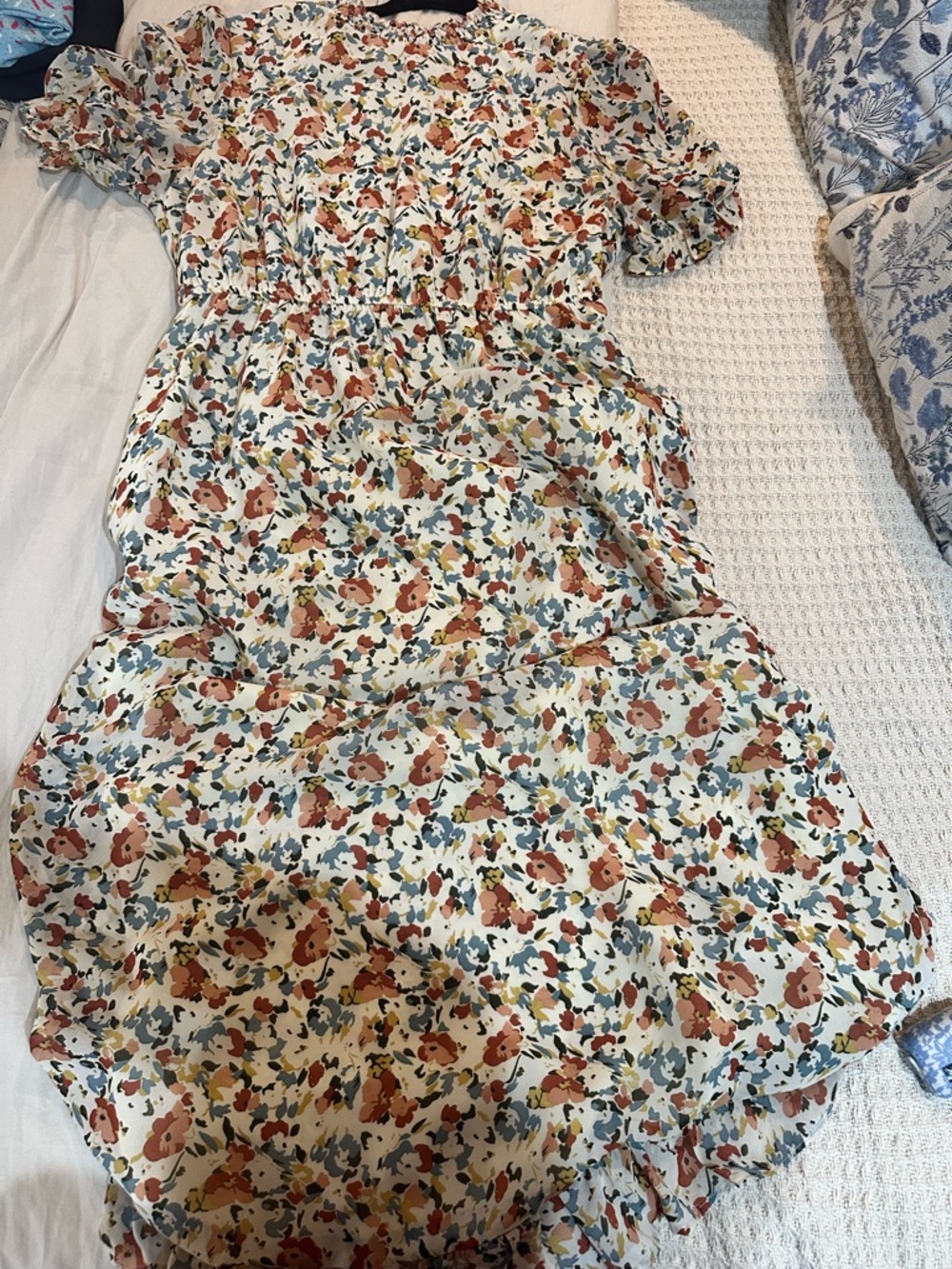 Hayden Floral Smocked Waist A-Line Dress in Cream, Rust, Blue, Yellow